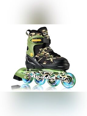 Kids Camo Green Inline Skates - Light Up, Adjustable Rollerblades (NWT)
